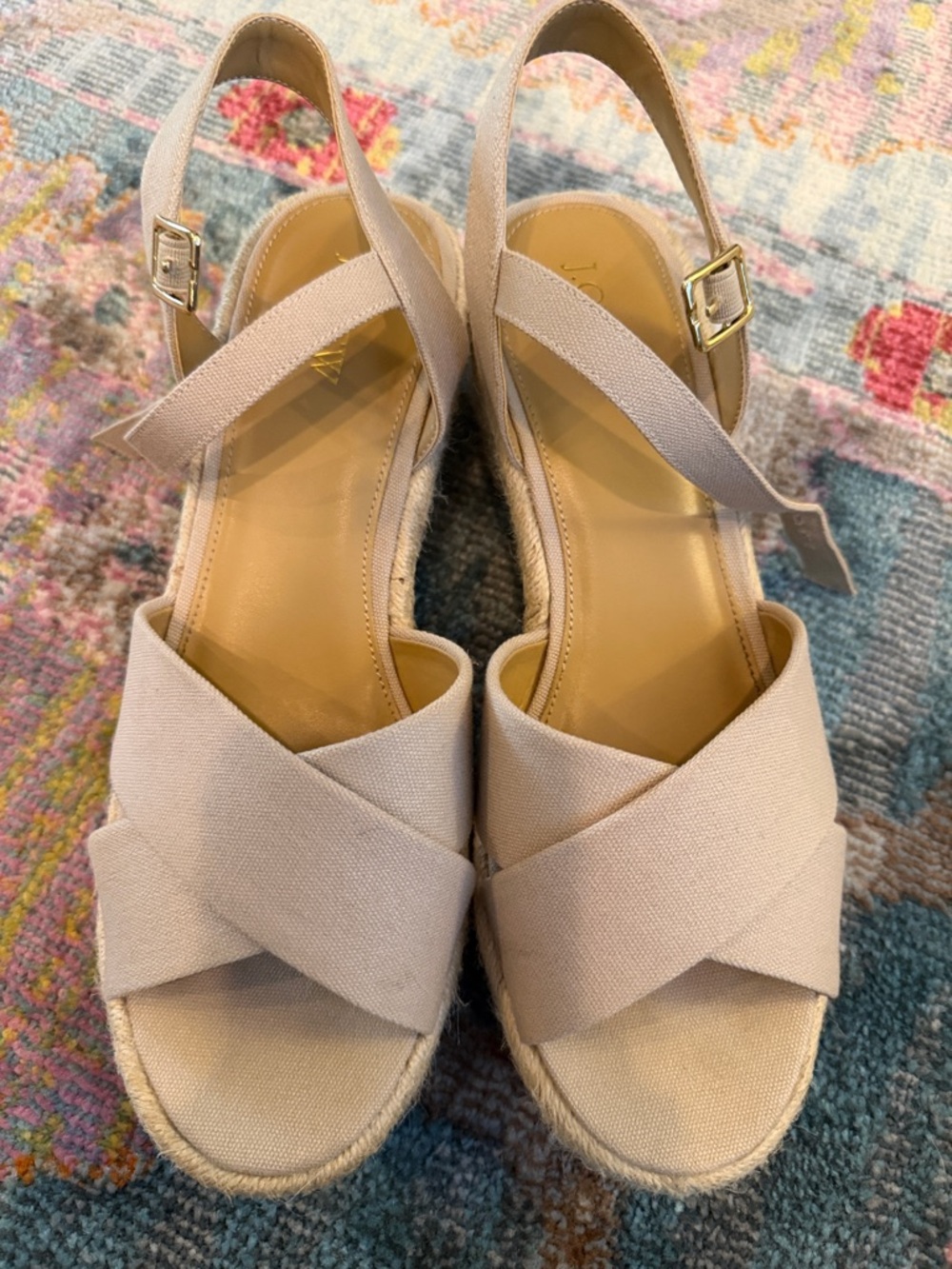 J.Crew Factory Beige Cross Strap Espadrille Wedge Sandals Size 9.5